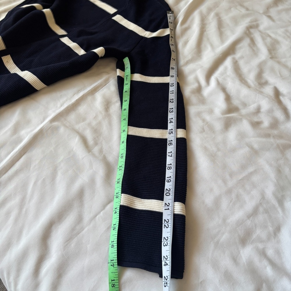 Talbots XS Navy White Striped Open Front Longline Cardigan Button Cuff Ribbed - Picture 7 of 9